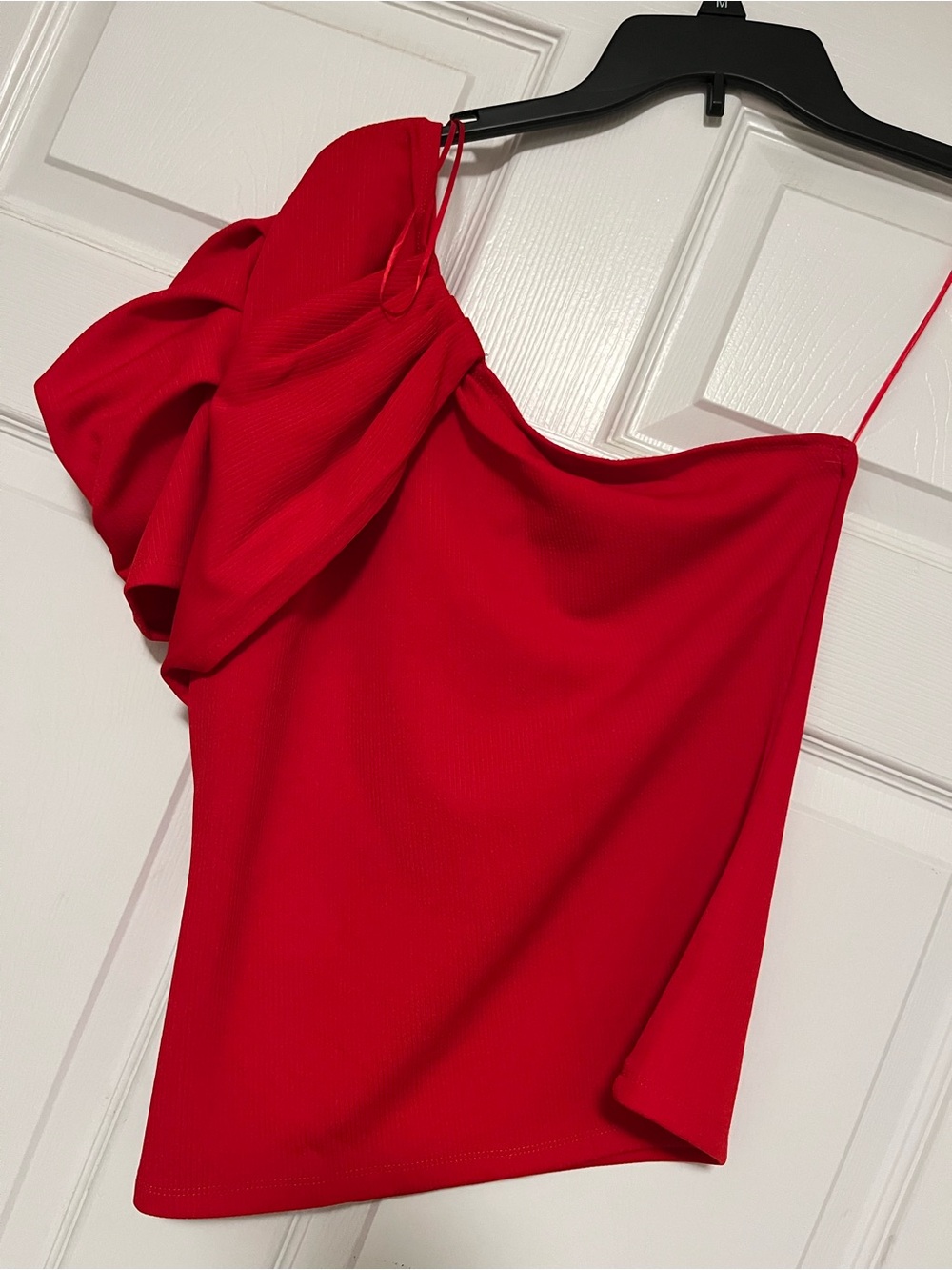 TCEC Red One-Shoulder Ruffle Crop Top